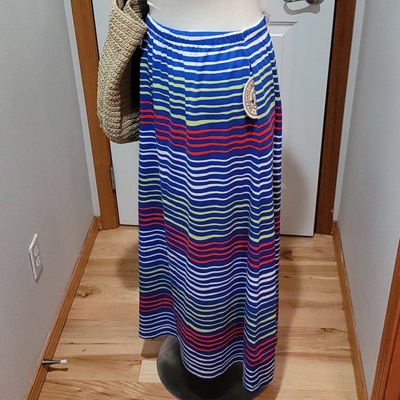 TOMMY HILFIGER CASUAL BOHEMIAN SUMMER MINIMALIST STRIPES MAXI LONG SKIRT MEDIUM - Picture 5 of 12